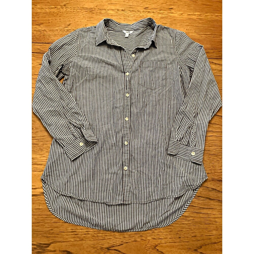 Sonoma Women’s M Blue/White Striped Long Sleeve Woven Cotton Button-Up Shirt